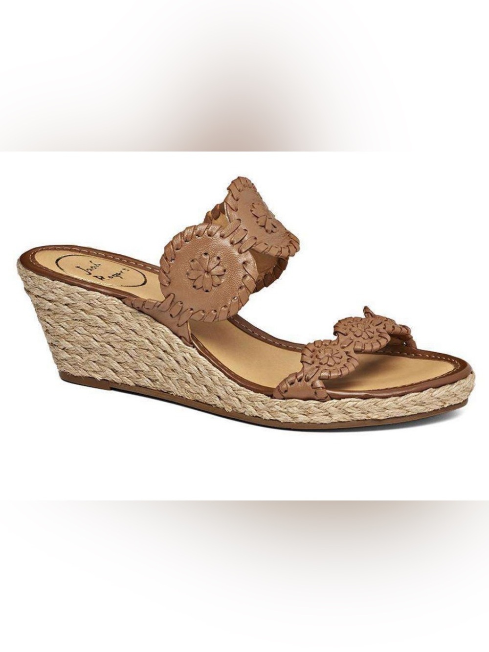 Jack Rogers Shelby Espadrille Wedge Brown Medallion Leather Sandal